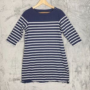L.L. Bean Dress Womens Size Large L Navy White‎ Striped Midi Petite